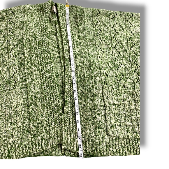 LOFT green & white short sleeve open front poncho wrap sweater size Medium - Picture 14 of 16